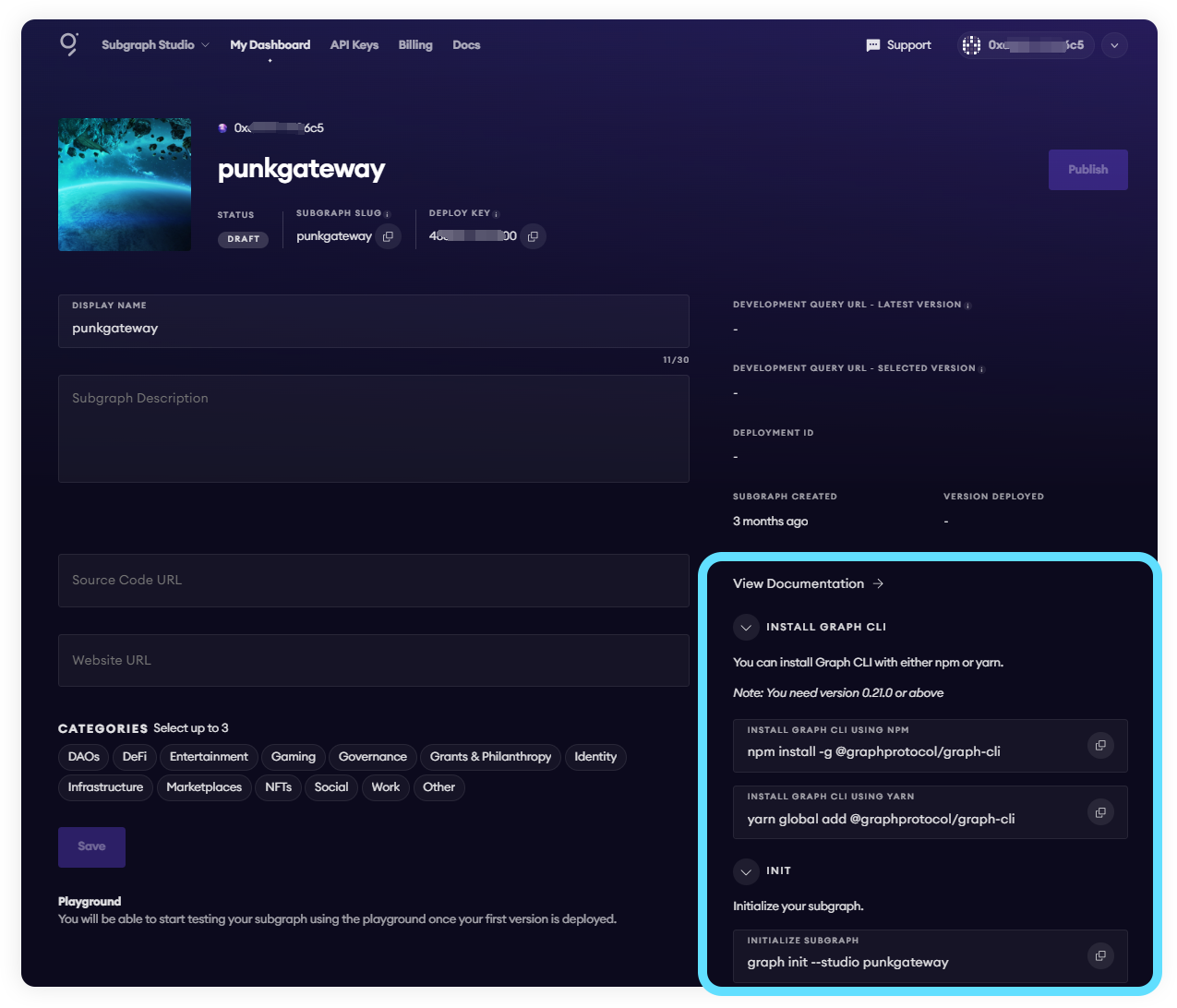 Subgraph Studio CLI commands